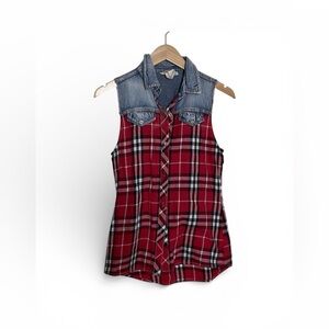 Denim and Plaid Button Up Top